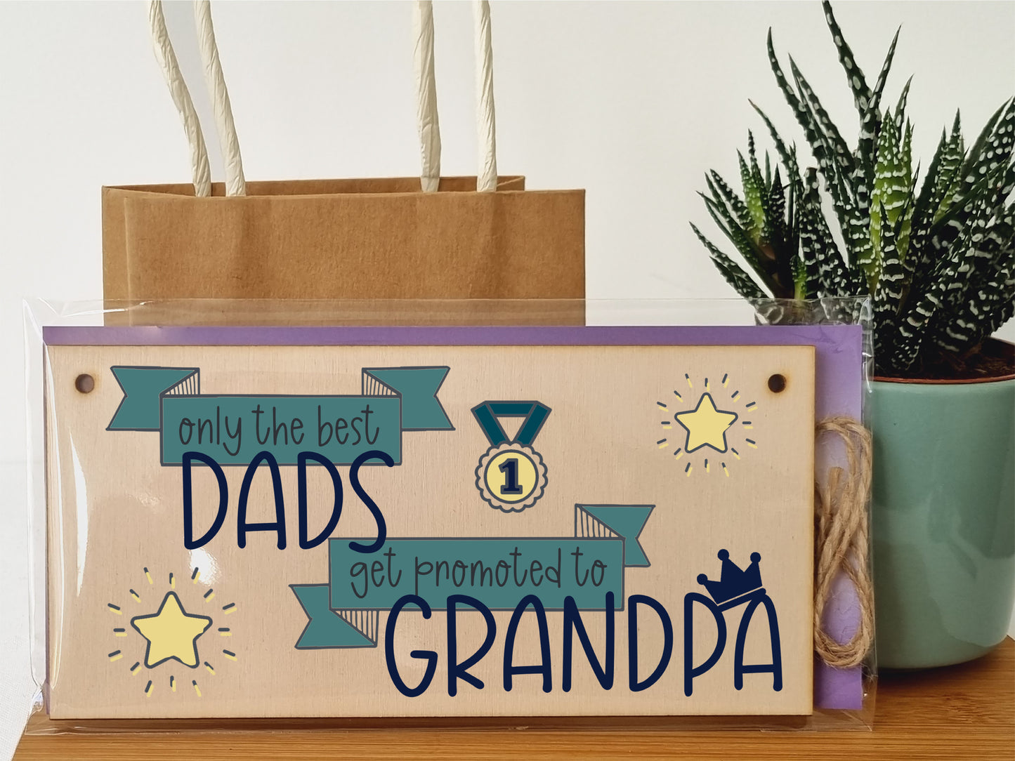 Handmade Wooden Hanging Wall Plaque Best Dads Get Promoted to Grandpa Sentimental Gift Father's Day Man Cave