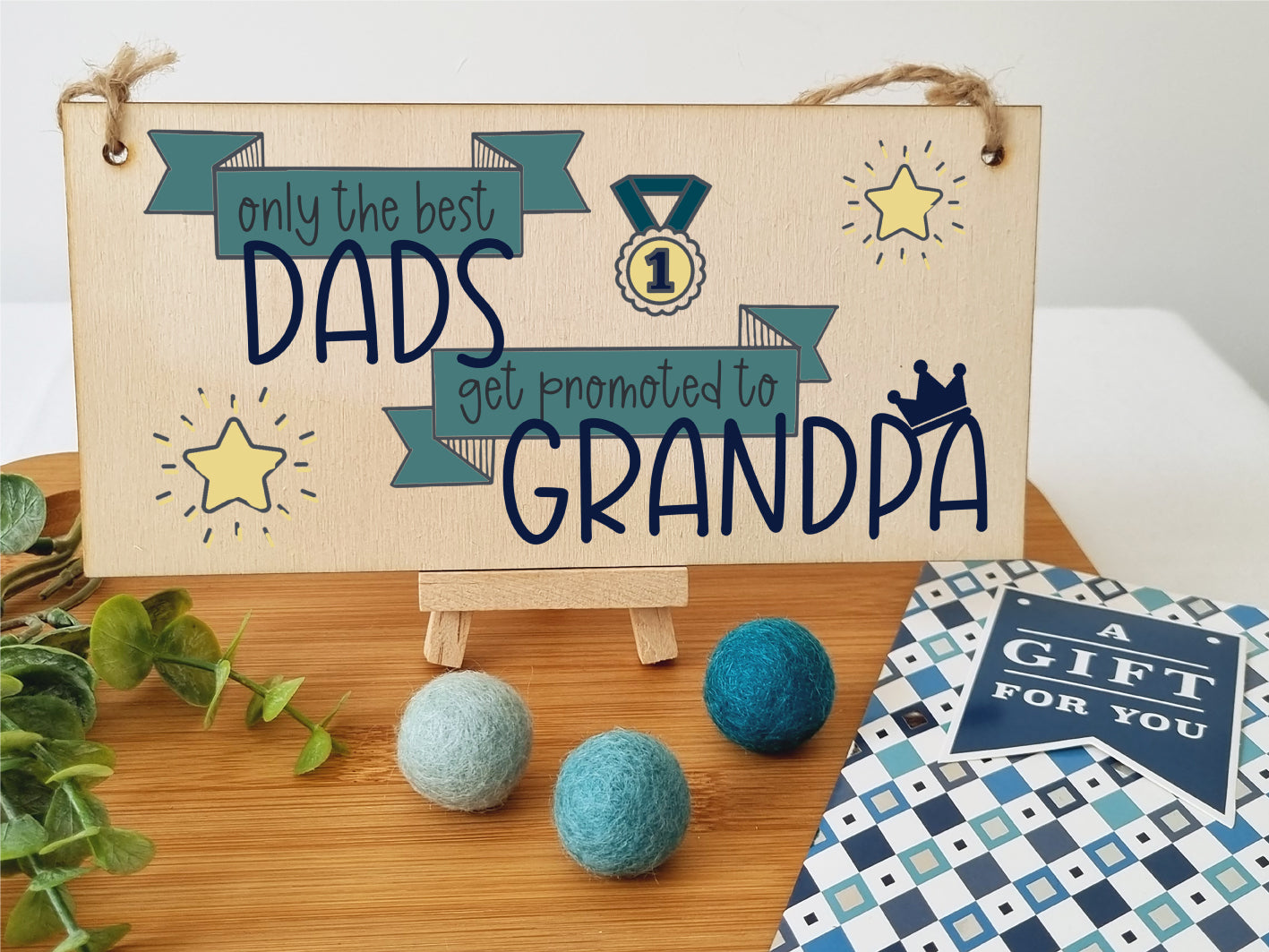 Handmade Wooden Hanging Wall Plaque Best Dads Get Promoted to Grandpa Sentimental Gift Father's Day Man Cave