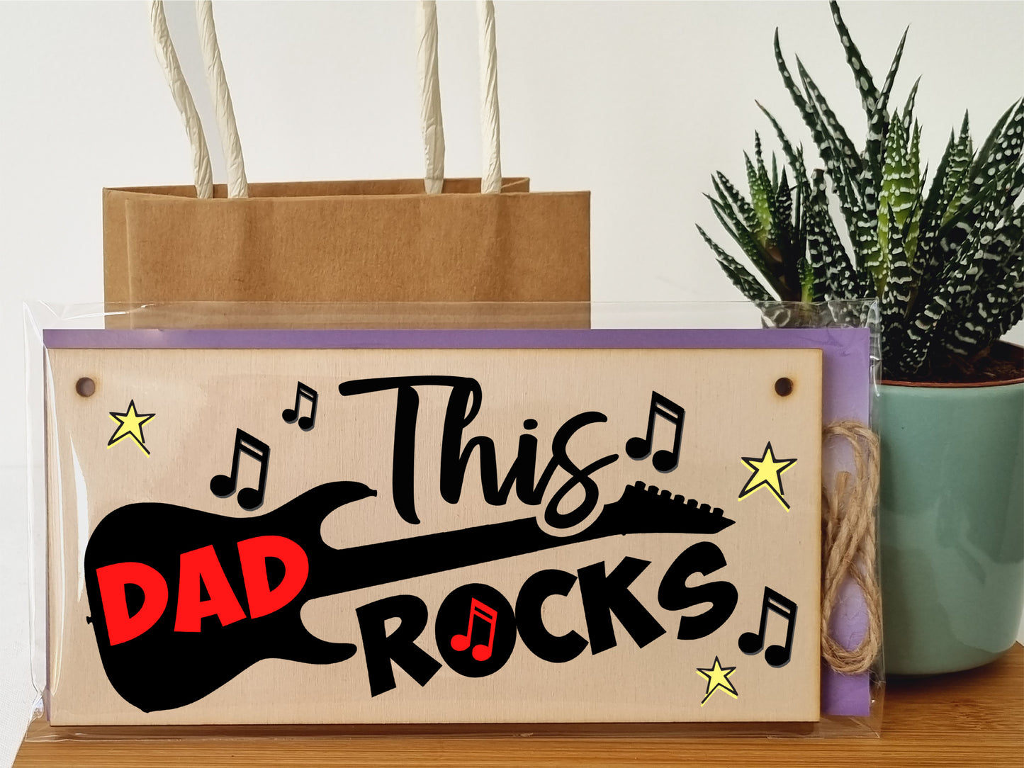 Handmade Wooden Hanging Wall Plaque This Dad Rocks Fun Guitar Music Novelty Sign Father's Day Gift Man Cave Office