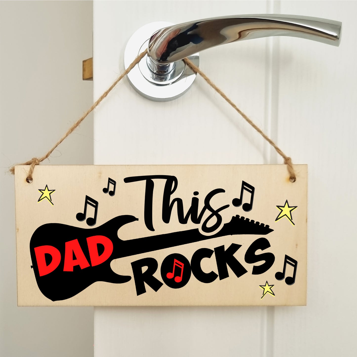 Handmade Wooden Hanging Wall Plaque This Dad Rocks Fun Guitar Music Novelty Sign Father's Day Gift Man Cave Office