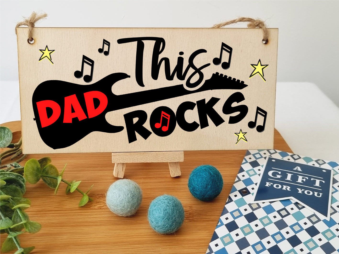 Handmade Wooden Hanging Wall Plaque This Dad Rocks Fun Guitar Music Novelty Sign Father's Day Gift Man Cave Office