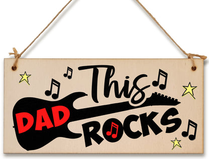 Handmade Wooden Hanging Wall Plaque This Dad Rocks Fun Guitar Music Novelty Sign Father's Day Gift Man Cave Office