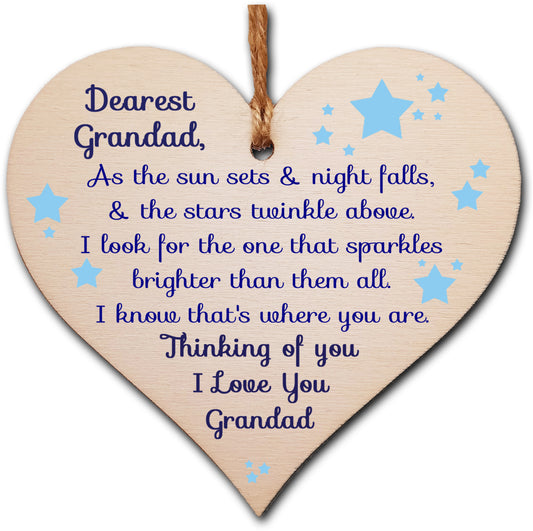 Handmade Wooden Hanging Heart Plaque Gift to remember Grandad Loving Thoughtful Remembrance Keepsake