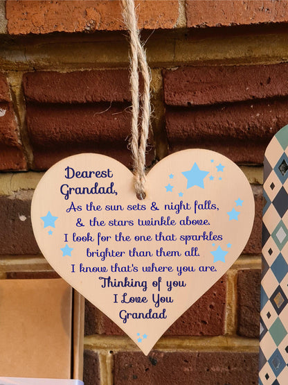 Handmade Wooden Hanging Heart Plaque Gift to remember Grandad Loving Thoughtful Remembrance Keepsake