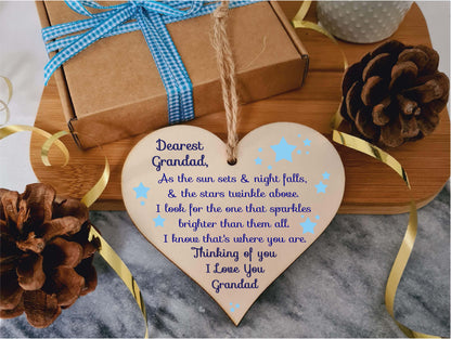 Handmade Wooden Hanging Heart Plaque Gift to remember Grandad Loving Thoughtful Remembrance Keepsake