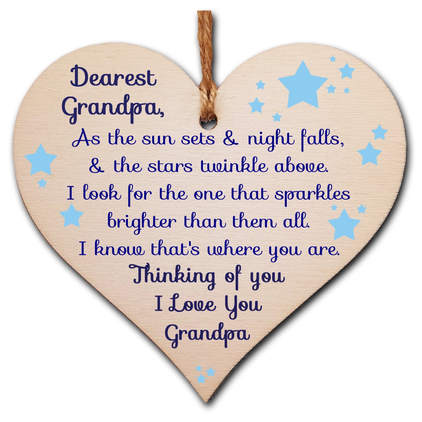 Handmade Wooden Hanging Heart Plaque Gift to remember Grandpa Loving Thoughtful Remembrance Keepsake