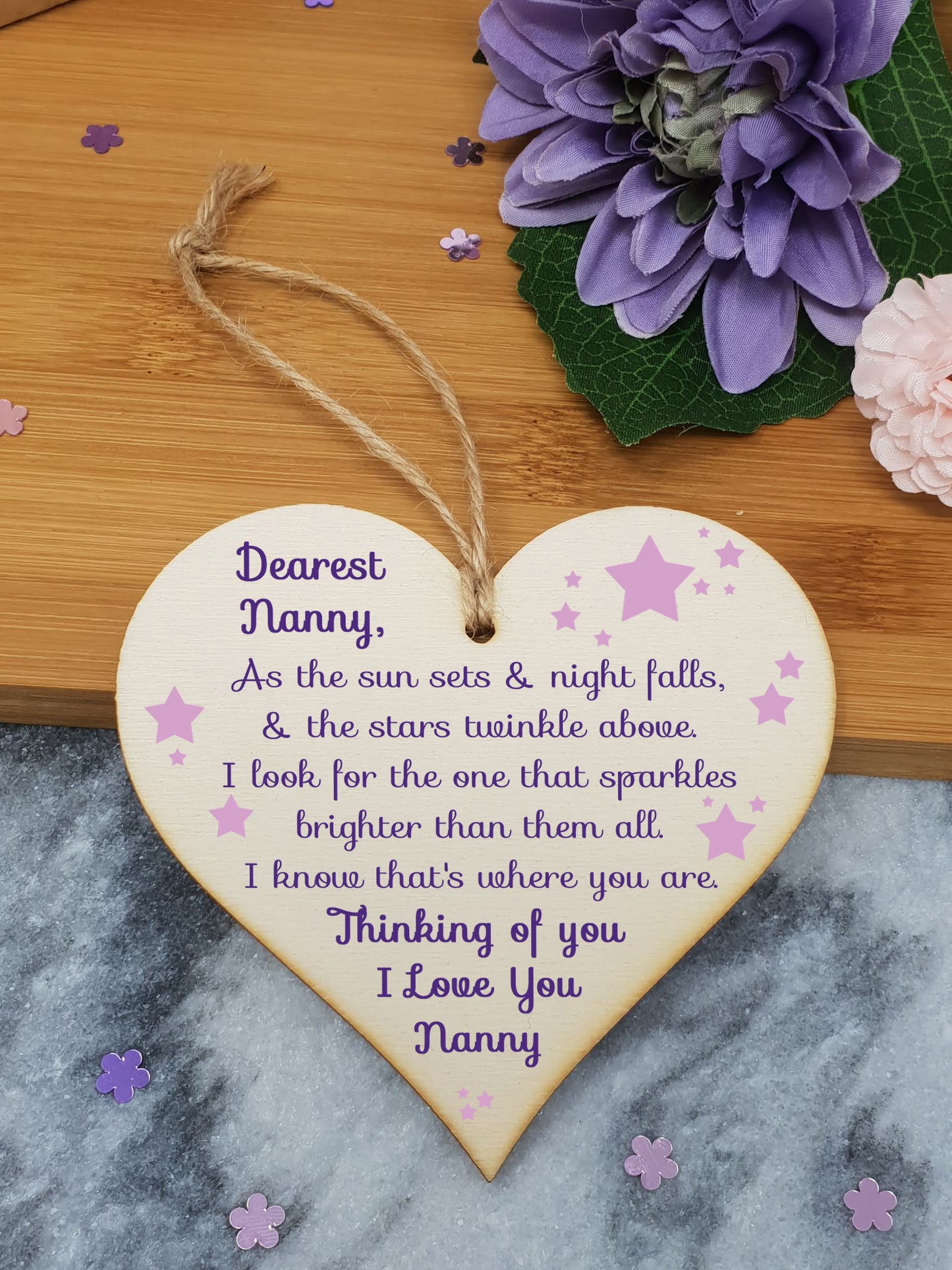 Handmade Wooden Hanging Heart Plaque Gift to remember Nanny Loving Thoughtful Remembrance Keepsake