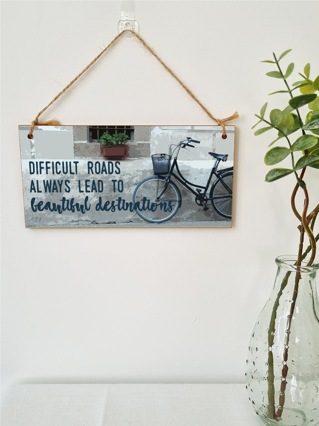 Handmade Wooden Hanging Wall Plaque Difficult Roads Lead to Beautiful Destinations Adventure Inspirational Sign