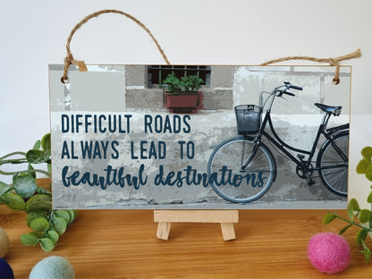 Handmade Wooden Hanging Wall Plaque Difficult Roads Lead to Beautiful Destinations Adventure Inspirational Sign