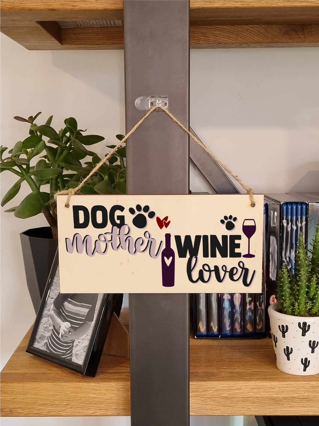 Dog Mother Wine Lover Funny Novelty Handmade Wooden Hanging Wall Plaque Gift Home Bar Pet Lover Gift Sign Decoration