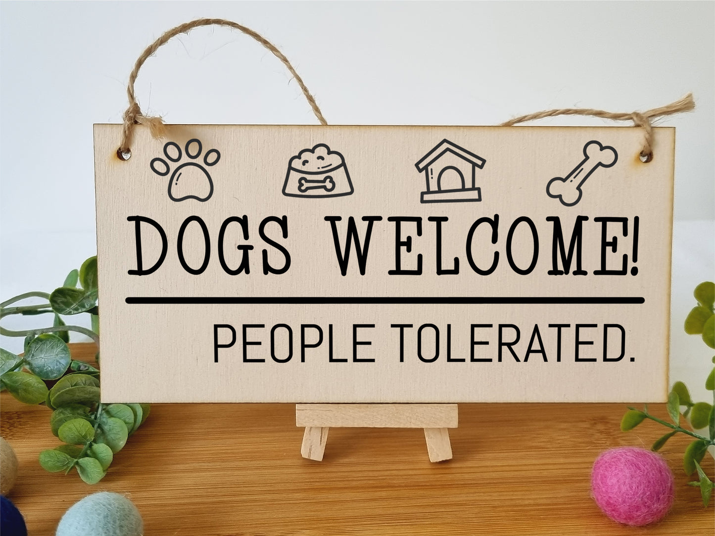 Handmade Wooden Hanging Wall Plaque Dogs Welcome People Tolerated Funny Cute Sign Pet Lover Dog Mum Dad