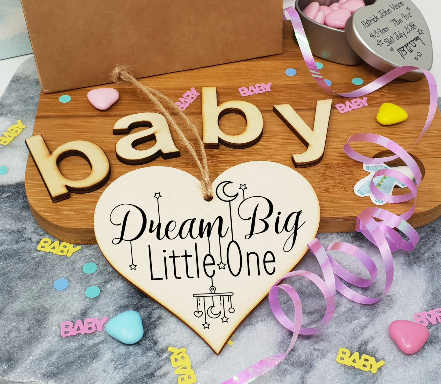 Handmade Wooden Hanging Heart Plaque Gift Dream Big Little One new baby present nursery wall decoration new parents