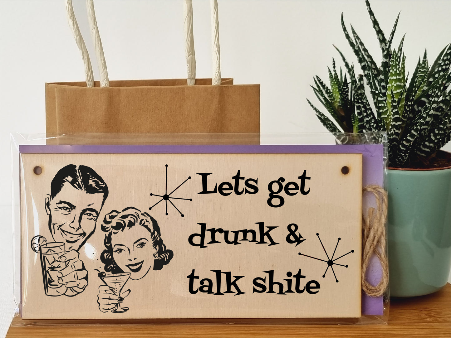 Handmade Wooden Hanging Wall Plaque Lets Get Drunk and Talk Rubbish Funny Novelty Sign Home Bar Man Cave