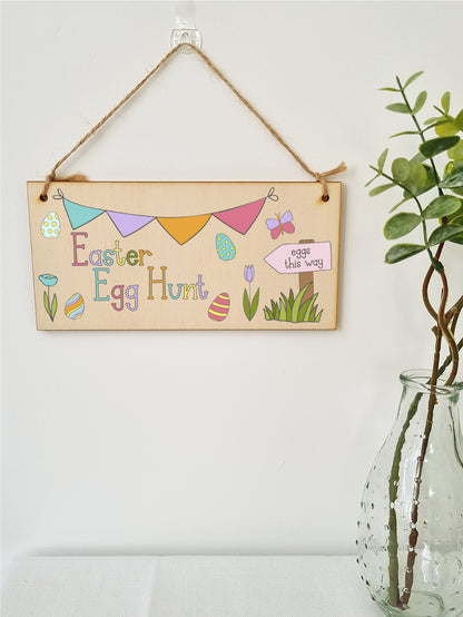 Handmade Wooden Hanging Wall Plaque Easter Egg Hunt Cute Fun Kids Easter Sign Garden Kitchen Decoration