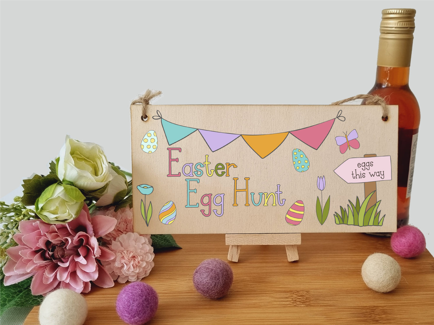 Handmade Wooden Hanging Wall Plaque Easter Egg Hunt Cute Fun Kids Easter Sign Garden Kitchen Decoration