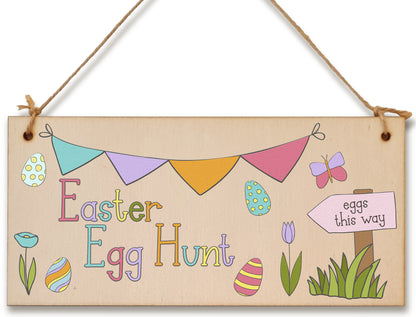 Handmade Wooden Hanging Wall Plaque Easter Egg Hunt Cute Fun Kids Easter Sign Garden Kitchen Decoration