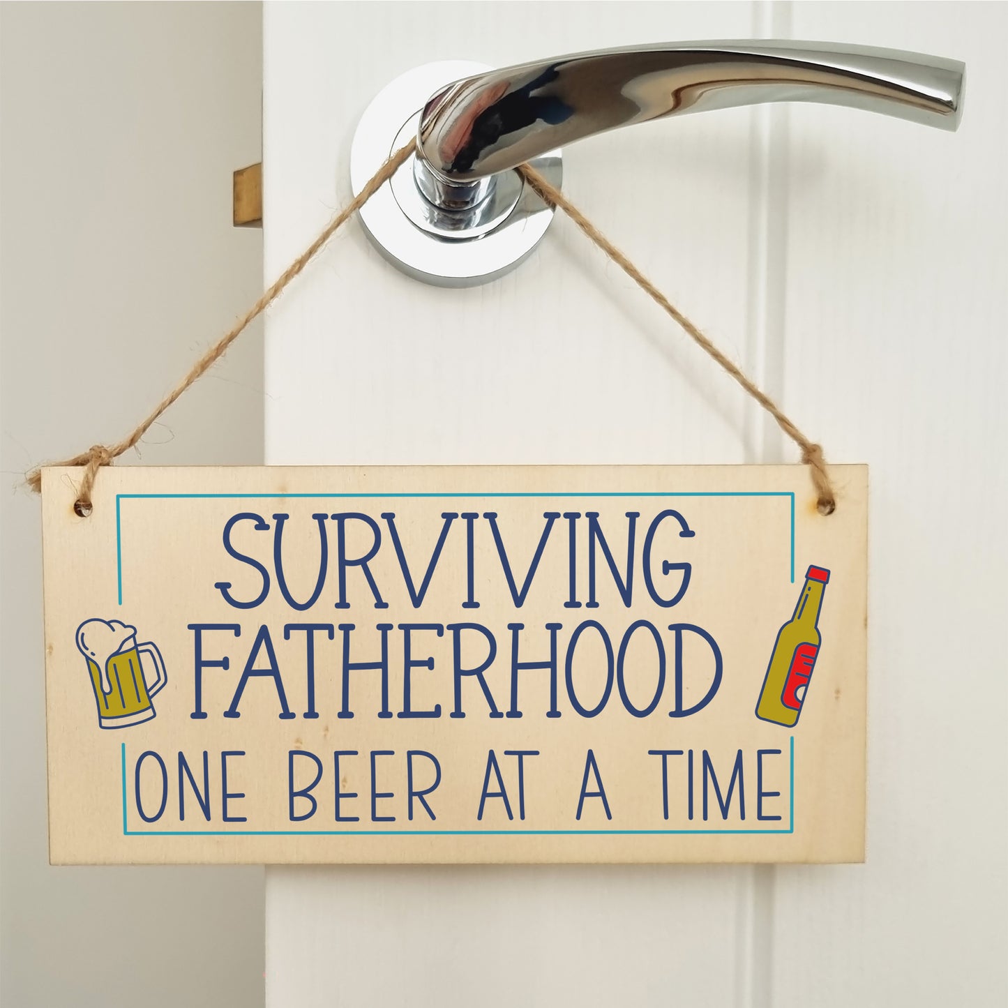 Handmade Wooden Hanging Wall Plaque Surviving Fatherhood One Beer at a Time Novelty Sign Father's Day Gift Man Cave