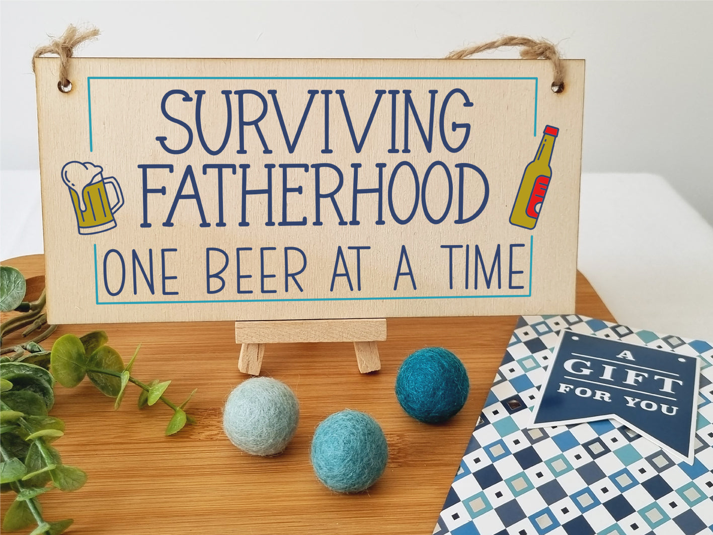 Handmade Wooden Hanging Wall Plaque Surviving Fatherhood One Beer at a Time Novelty Sign Father's Day Gift Man Cave