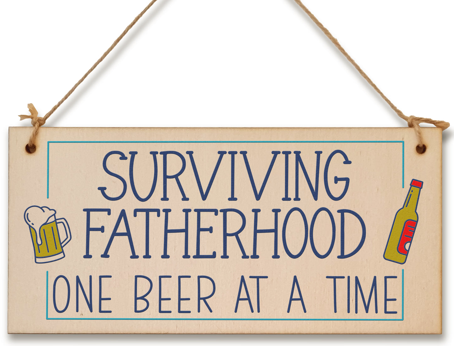 Handmade Wooden Hanging Wall Plaque Surviving Fatherhood One Beer at a Time Novelty Sign Father's Day Gift Man Cave