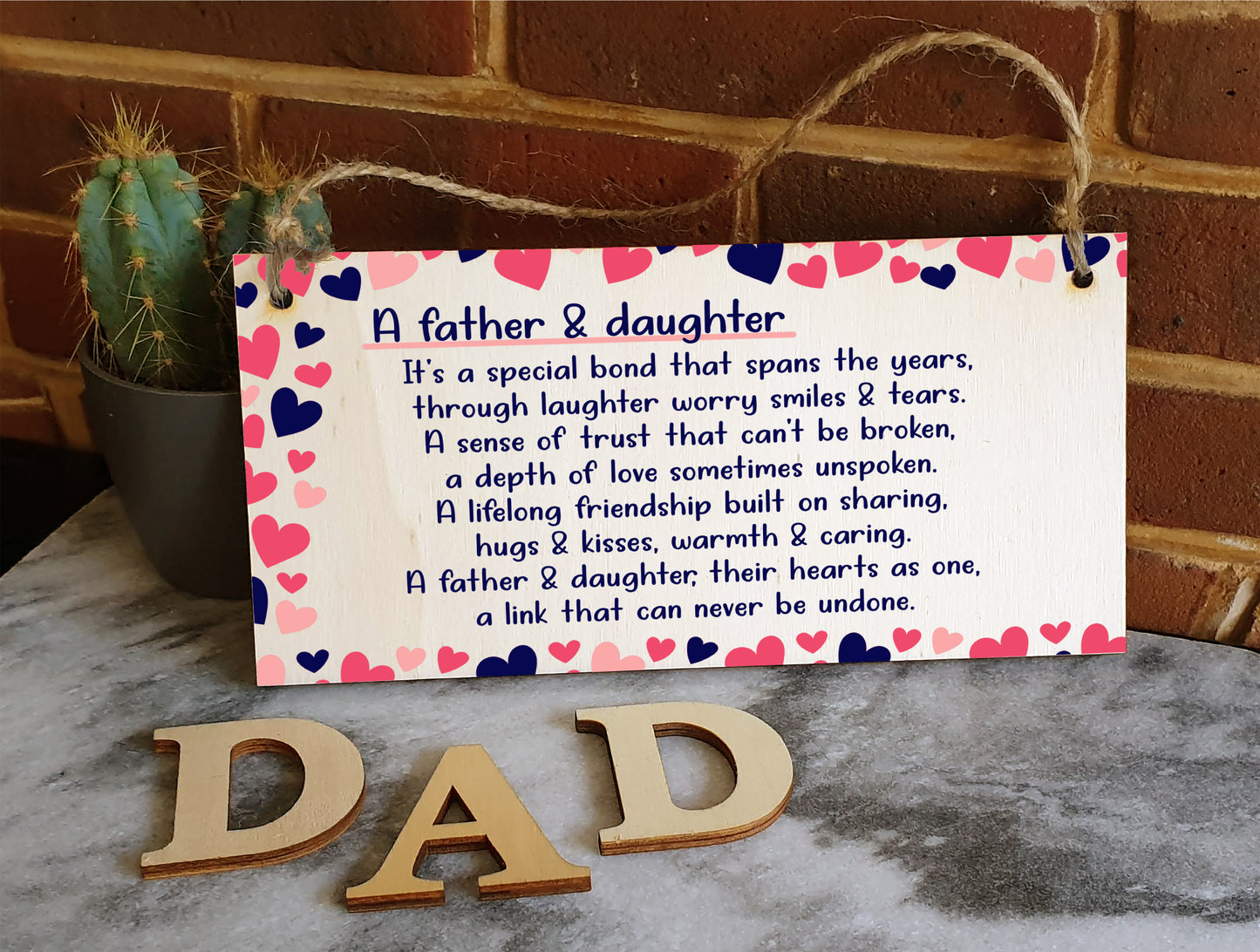 Handmade Wooden Hanging Wall Plaque Daddy Daughter Special Bond Hugs Kisses Decorative Sentimental Gift Father's Day