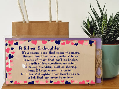 Handmade Wooden Hanging Wall Plaque Daddy Daughter Special Bond Hugs Kisses Decorative Sentimental Gift Father's Day