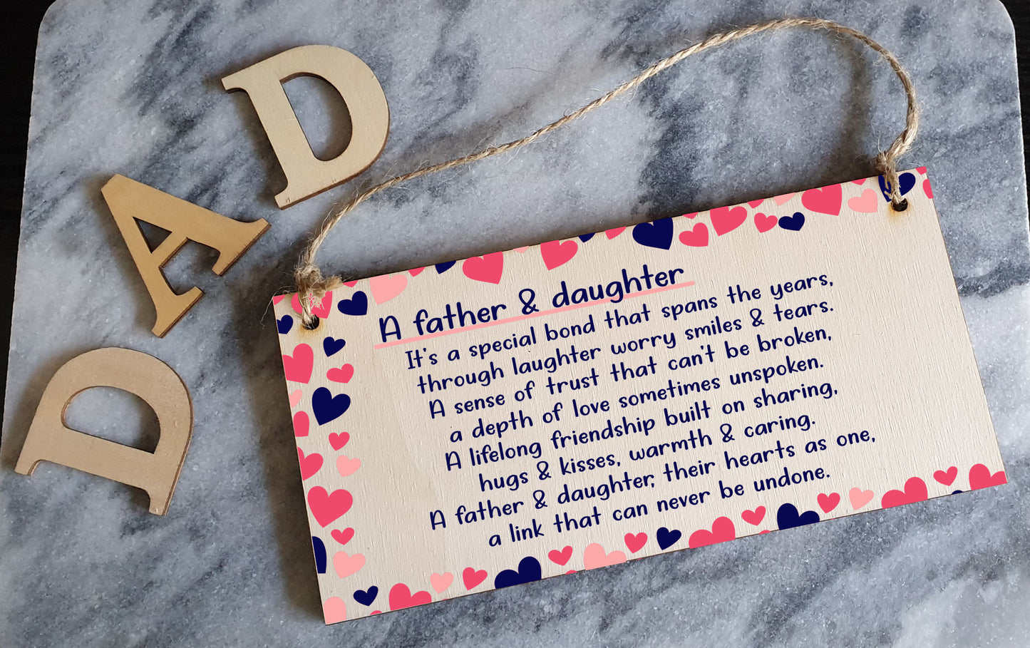 Handmade Wooden Hanging Wall Plaque Daddy Daughter Special Bond Hugs Kisses Decorative Sentimental Gift Father's Day