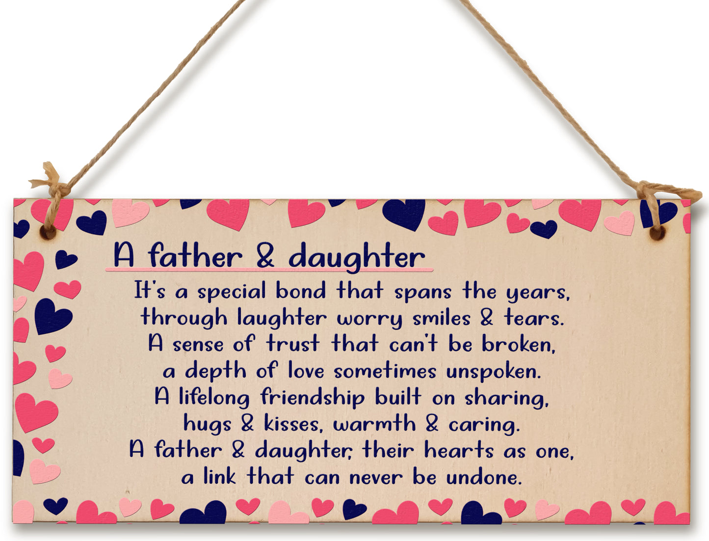 Handmade Wooden Hanging Wall Plaque Daddy Daughter Special Bond Hugs Kisses Decorative Sentimental Gift Father's Day