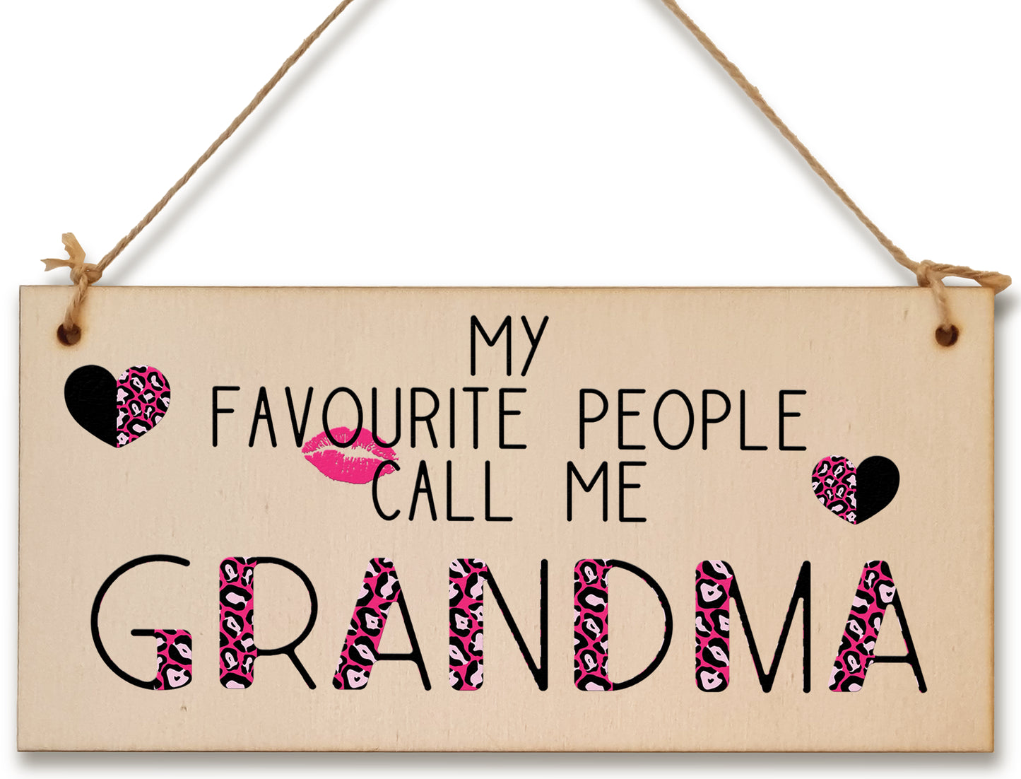 Handmade Wooden Hanging Wall Plaque Favourite People Call Me Grandma Fun Leopard Print Gift Sign Mother's Day