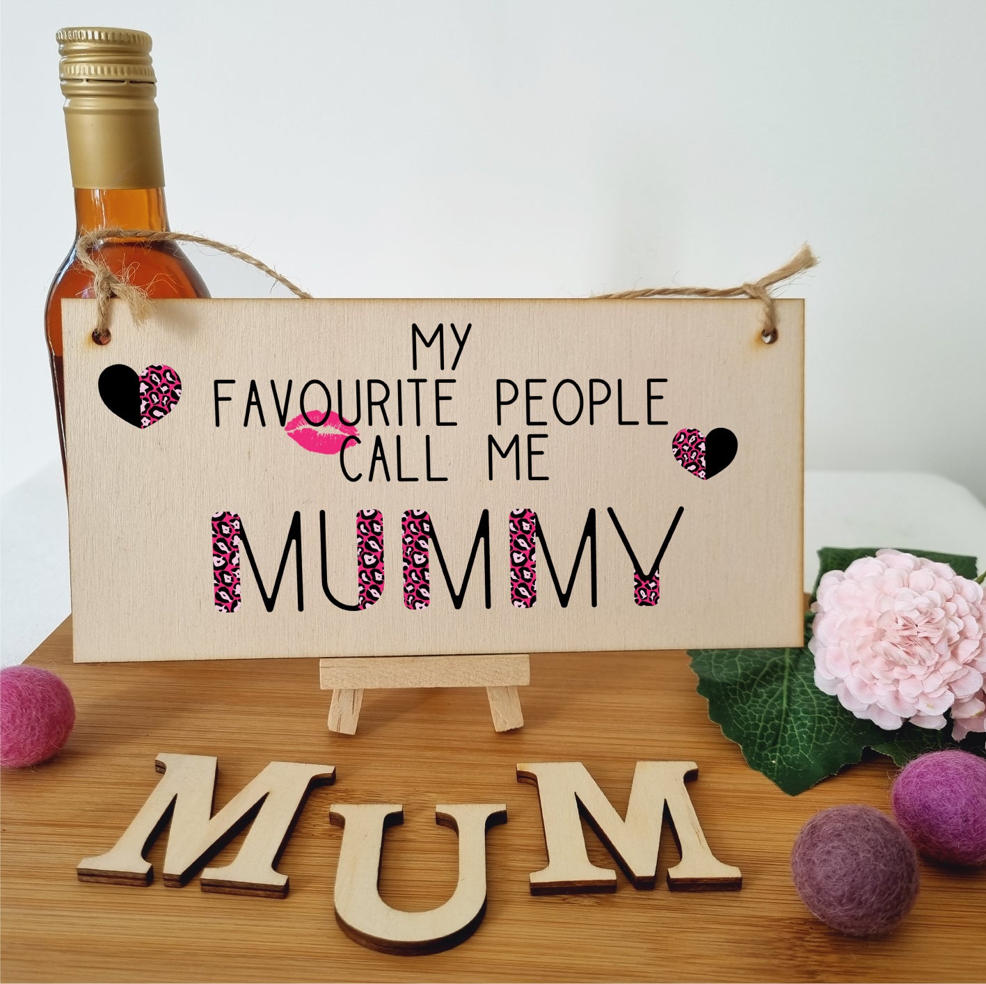 Handmade Wooden Hanging Wall Plaque Favourite People Call Me Mummy Fun Leopard Print Gift Sign Mother's Day