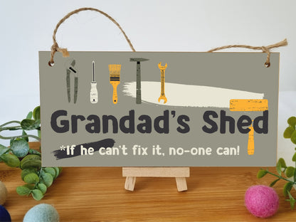 Handmade Wooden Hanging Wall Plaque Grandad's Shed If He Can't Fix It No One Can Funny Novelty Sign Shed Man Cave