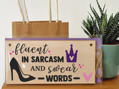 Handmade Wooden Hanging Wall Plaque Fuent in Sarcasm and Swear Words Decorative Funny Friendship Gift Sassy Queen