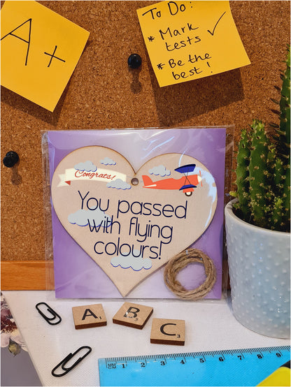 Handmade Wooden Hanging Heart Plaque Gift Well done on Passing Your Exams Congratulations Graduation Keepsake