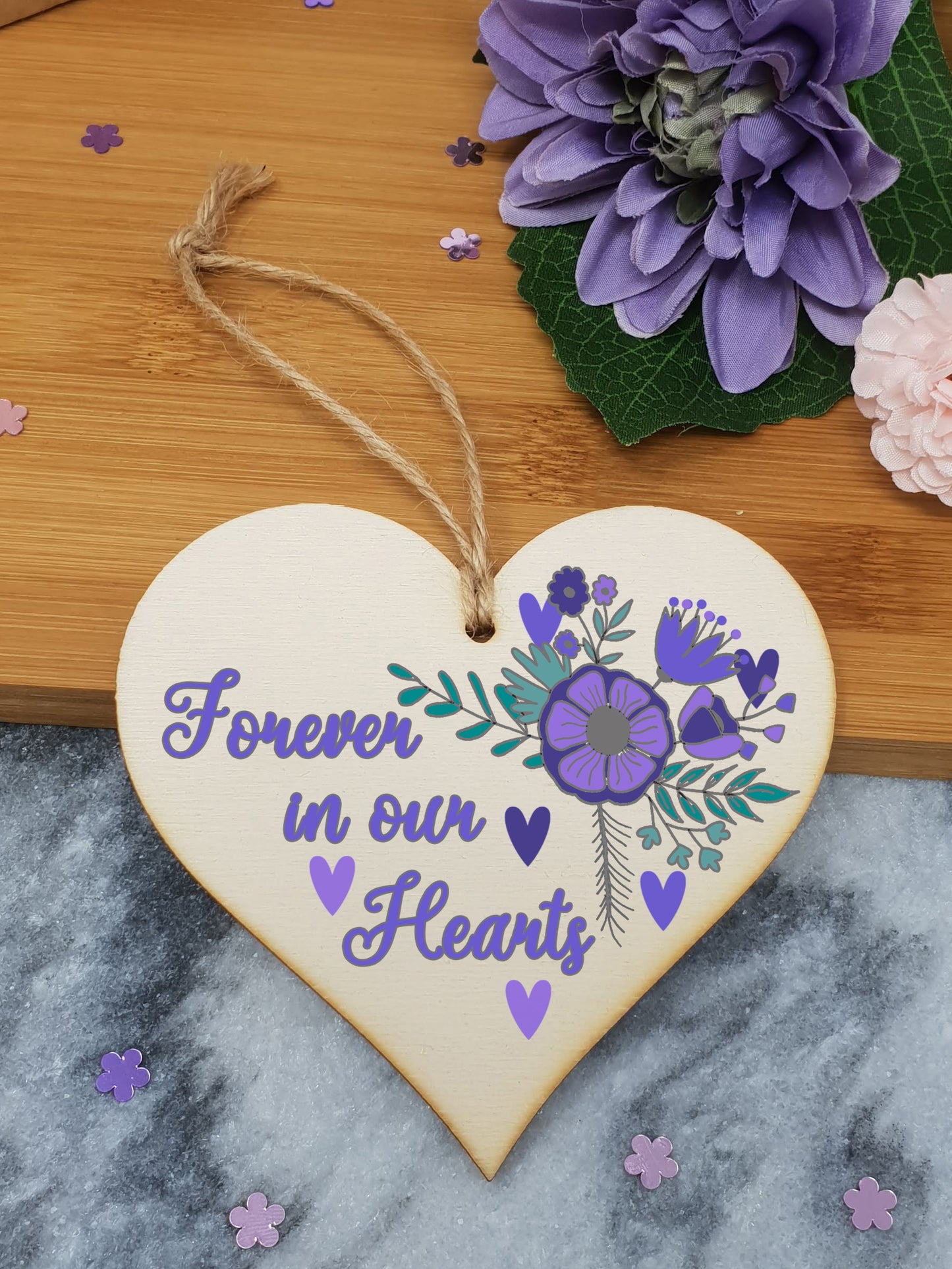 Handmade Wooden Hanging Heart Plaque Gift to Say Sorry Commiserations Sympathy Card Alternative