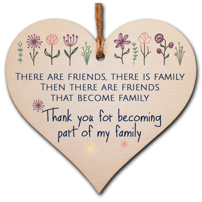 Handmade Wooden Hanging Heart Plaque Gift Friends Become Family Thank You Inspirational Wall Hanger Card Alternative Friendship Family