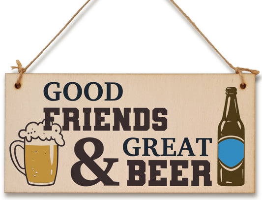 Good Friends Great Beer Funny Novelty Handmade Wooden Hanging Wall Plaque Gift Home Bar Man Cave Sign Decoration