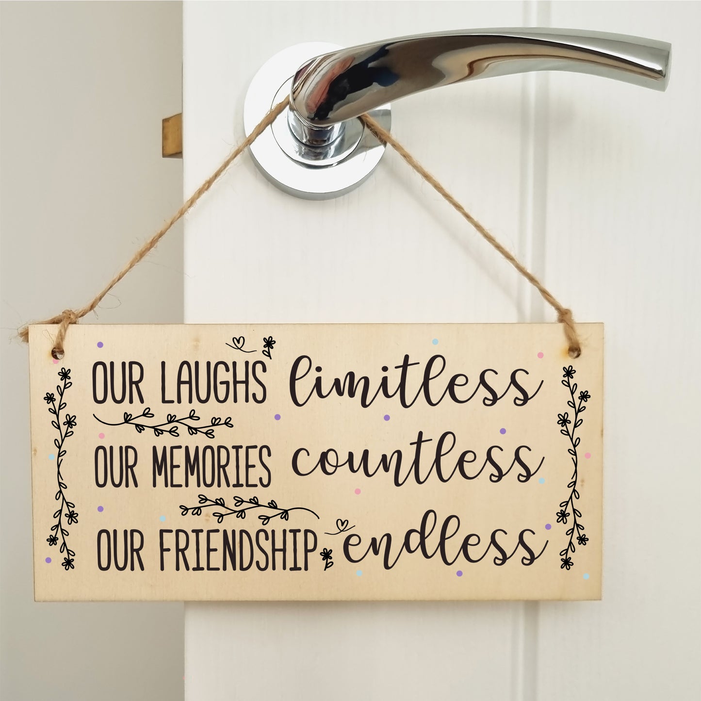 Our Laughs Limitless Friendship Endless Sweet Sentimental Handmade Wooden Hanging Wall Plaque Gift for Best Friend