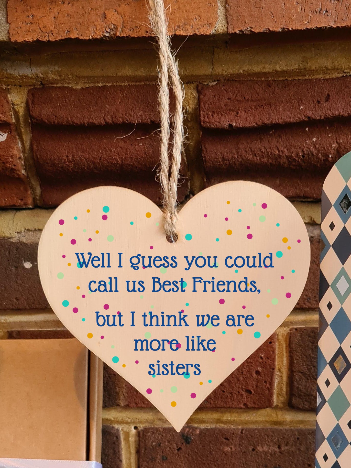 Handmade Wooden Hanging Heart Plaque Gift Best Friends More Like Sisters Friendship Present Wall Hanger Card Alternative