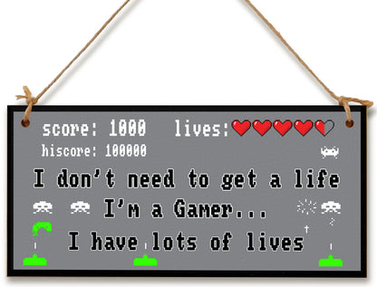 Handmade Wooden Hanging Wall Plaque Don't Need to Get a Life I'm a Gamer Gift Computer Game Fans Den Man Cave