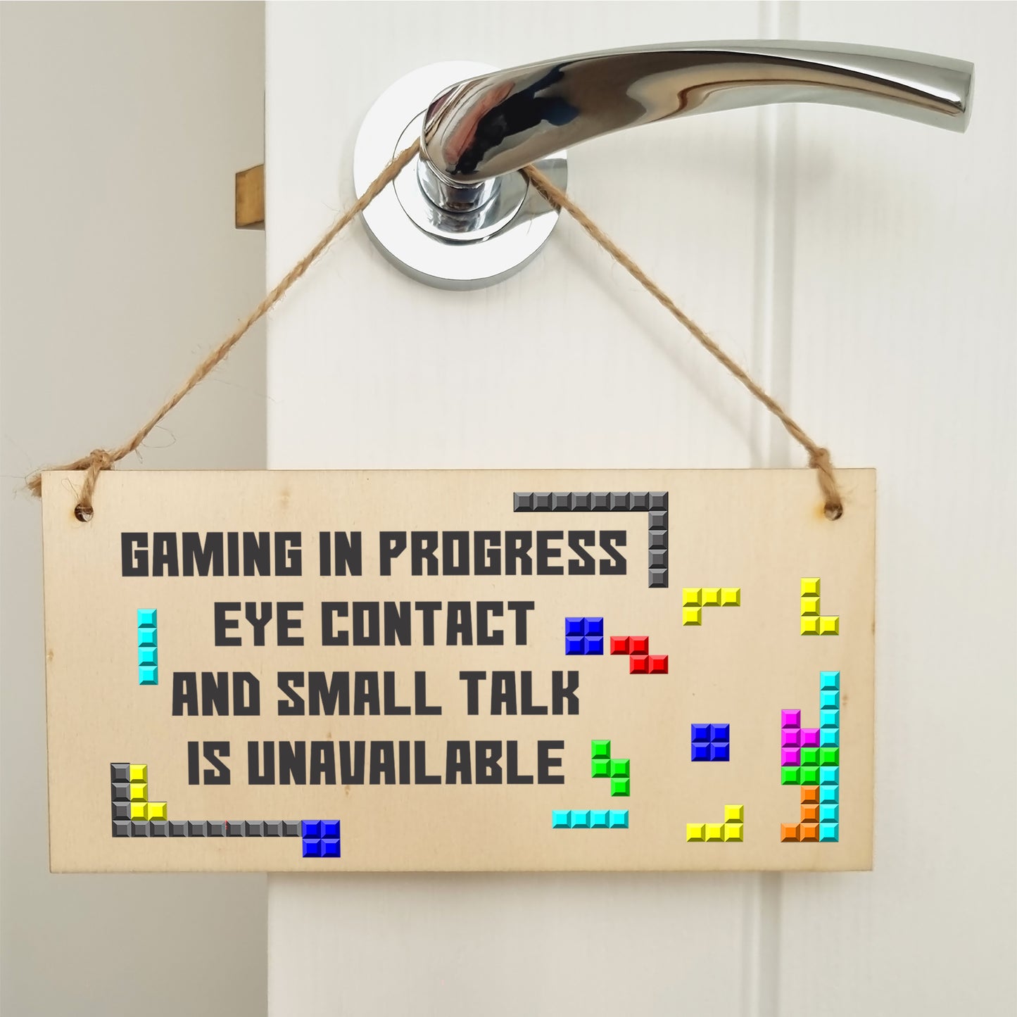 Handmade Wooden Hanging Wall Plaque Gaming In Progress Novelty Gift Gamers Computer Game Fans Man Cave Sign