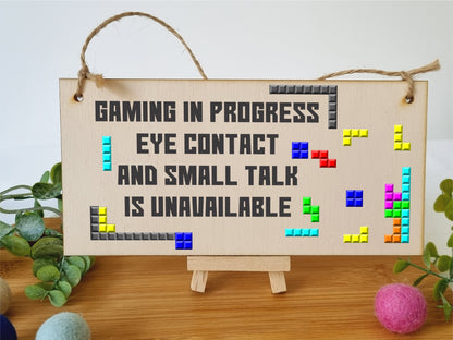 Handmade Wooden Hanging Wall Plaque Gaming In Progress Novelty Gift Gamers Computer Game Fans Man Cave Sign