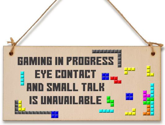 Handmade Wooden Hanging Wall Plaque Gaming In Progress Novelty Gift Gamers Computer Game Fans Man Cave Sign