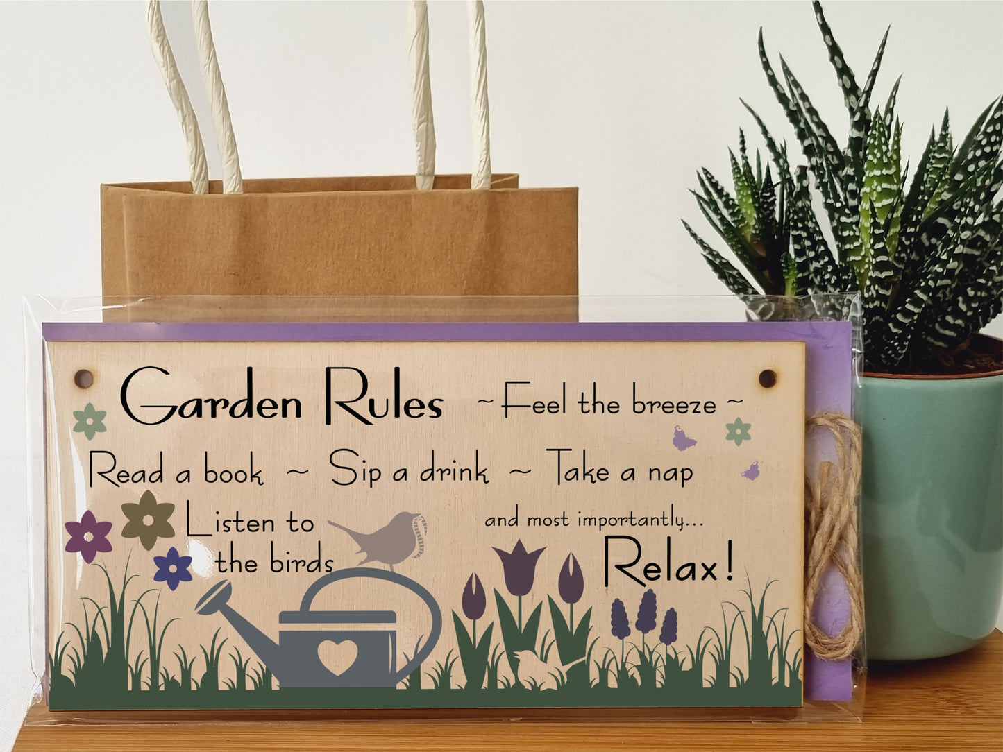 Handmade Wooden Hanging Wall Plaque Garden Rules Relax Feel the Breeze Take a Nap Pretty Sign for Gardeners