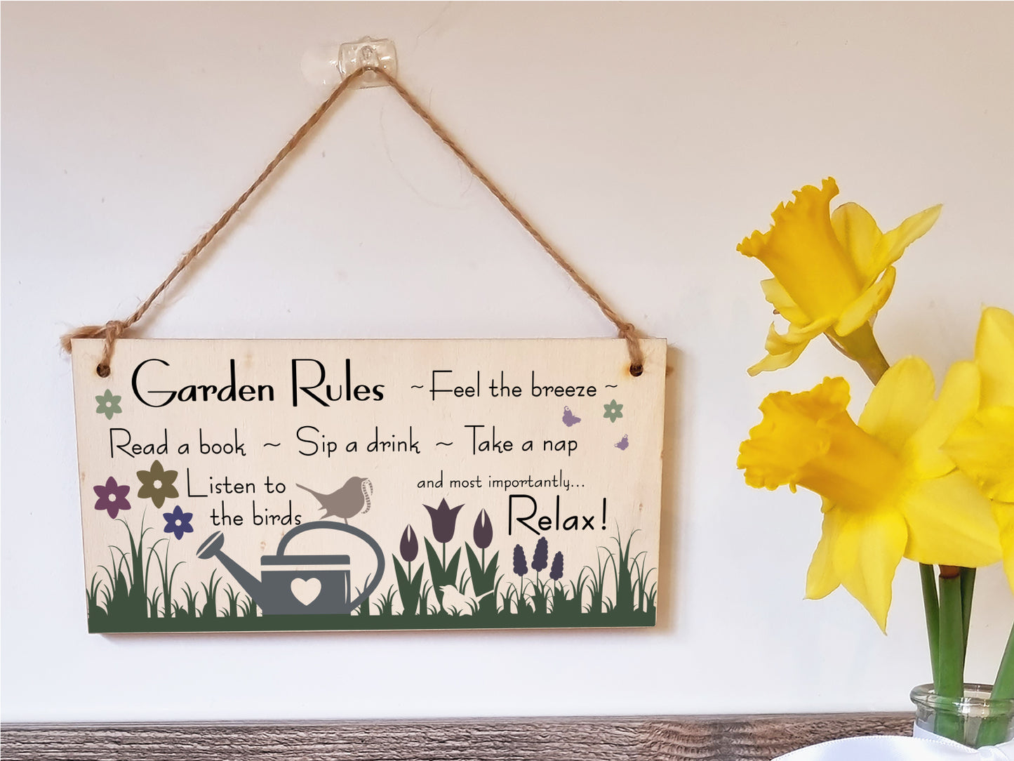 Handmade Wooden Hanging Wall Plaque Garden Rules Relax Feel the Breeze Take a Nap Pretty Sign for Gardeners