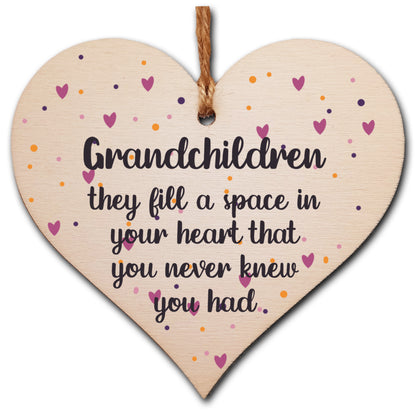 Handmade Wooden Hanging Heart Plaque Gift Grandchildren Fill Heart Wall Hanger Grandparents Family Thoughtful Wall Hanger