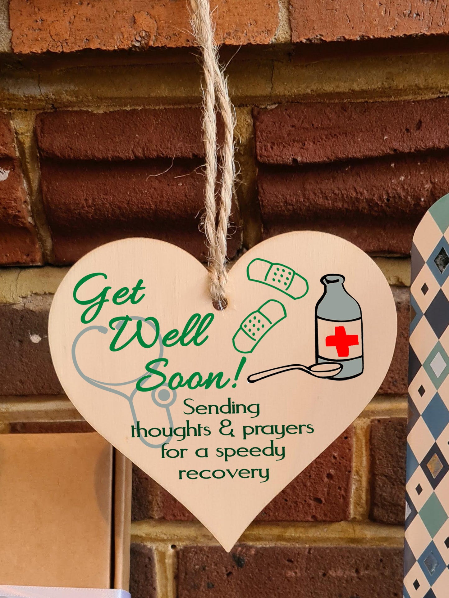 Handmade Wooden Hanging Heart Plaque Gift Get Well Soon Sympathy Keepsake Card Alternative