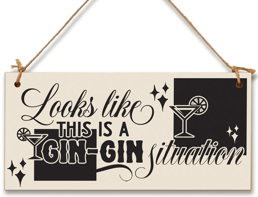 Gin Gin Situation Funny Novelty Handmade Wooden Plaque Gin Lover Retro Style Home Décor Hanging Sign Kitchen Bar Gift