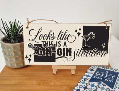 Gin Gin Situation Funny Novelty Handmade Wooden Plaque Gin Lover Retro Style Home Décor Hanging Sign Kitchen Bar Gift