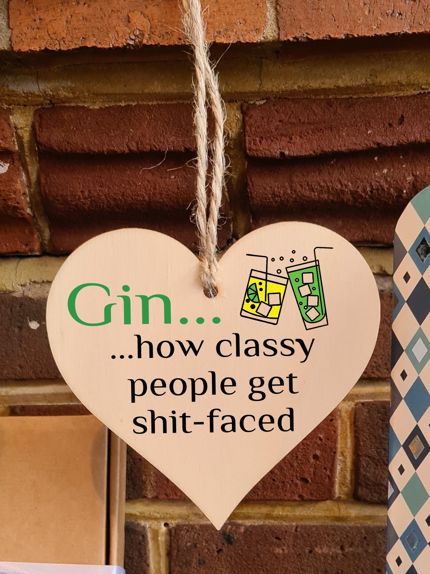 Handmade Wooden Hanging Heart Plaque Gift Perfect for Gin Lovers Novelty Funny Keepsake