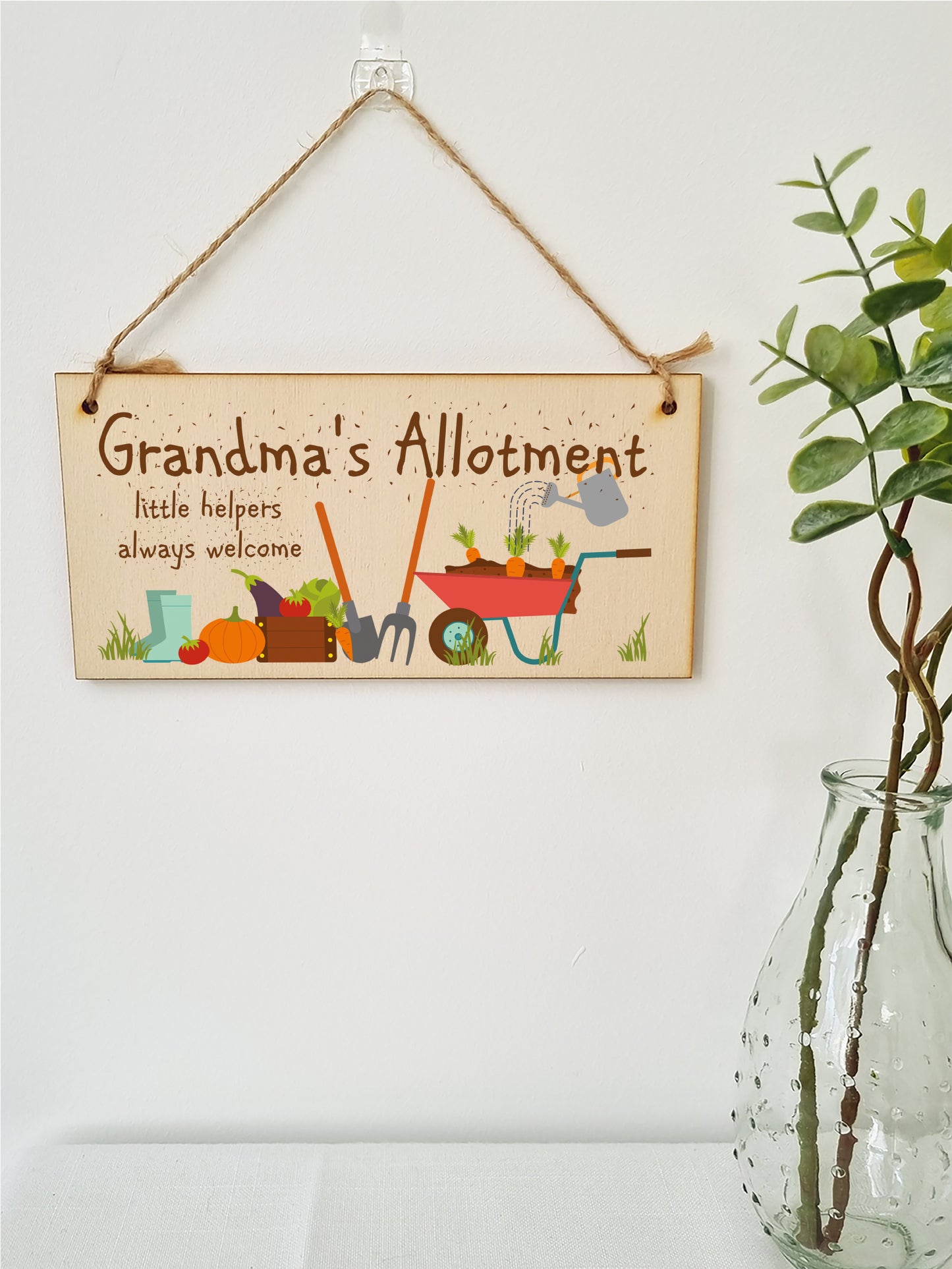 Handmade Wooden Hanging Wall Plaque Grandma's Allottment Little Helpers Welcome Gift Sign Gardeners from Grandkids