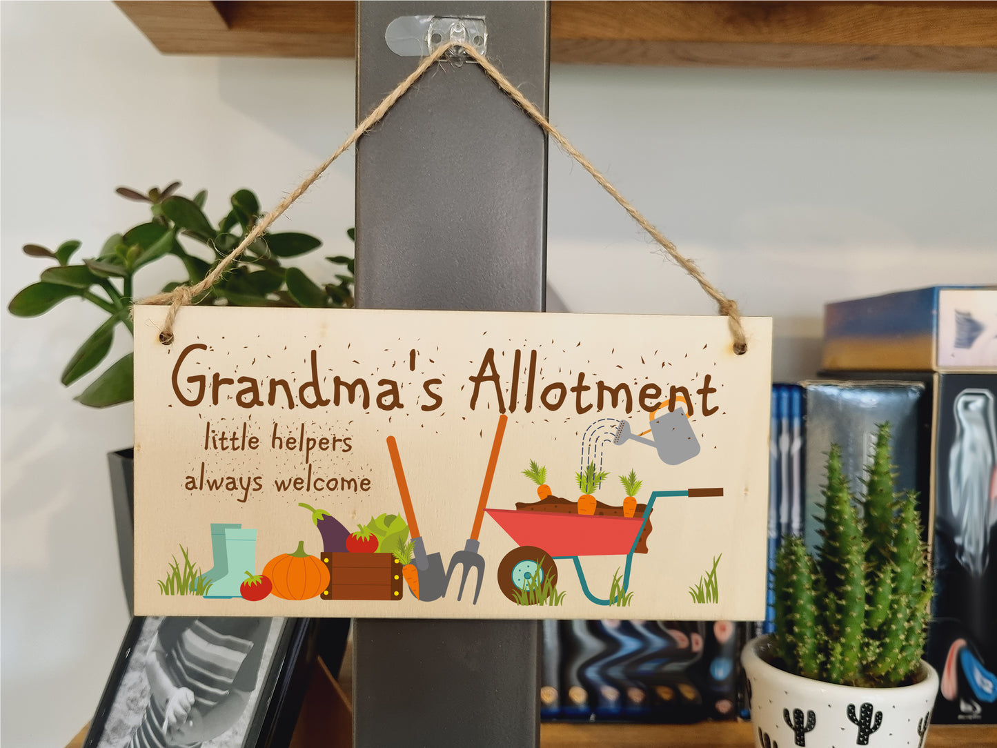 Handmade Wooden Hanging Wall Plaque Grandma's Allottment Little Helpers Welcome Gift Sign Gardeners from Grandkids